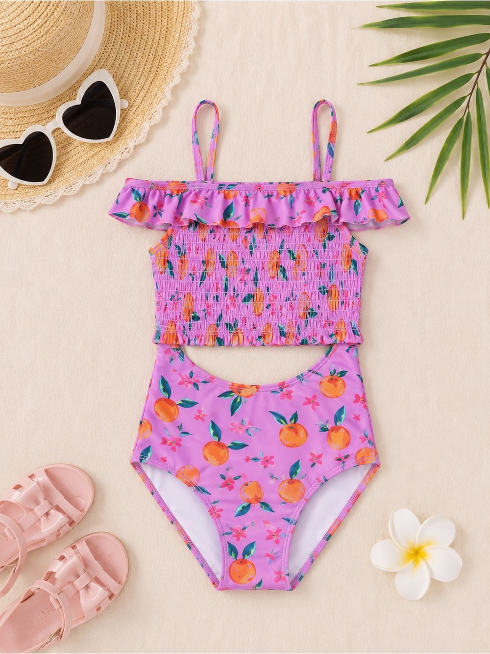 Orange monokini one piece bathing suit girls